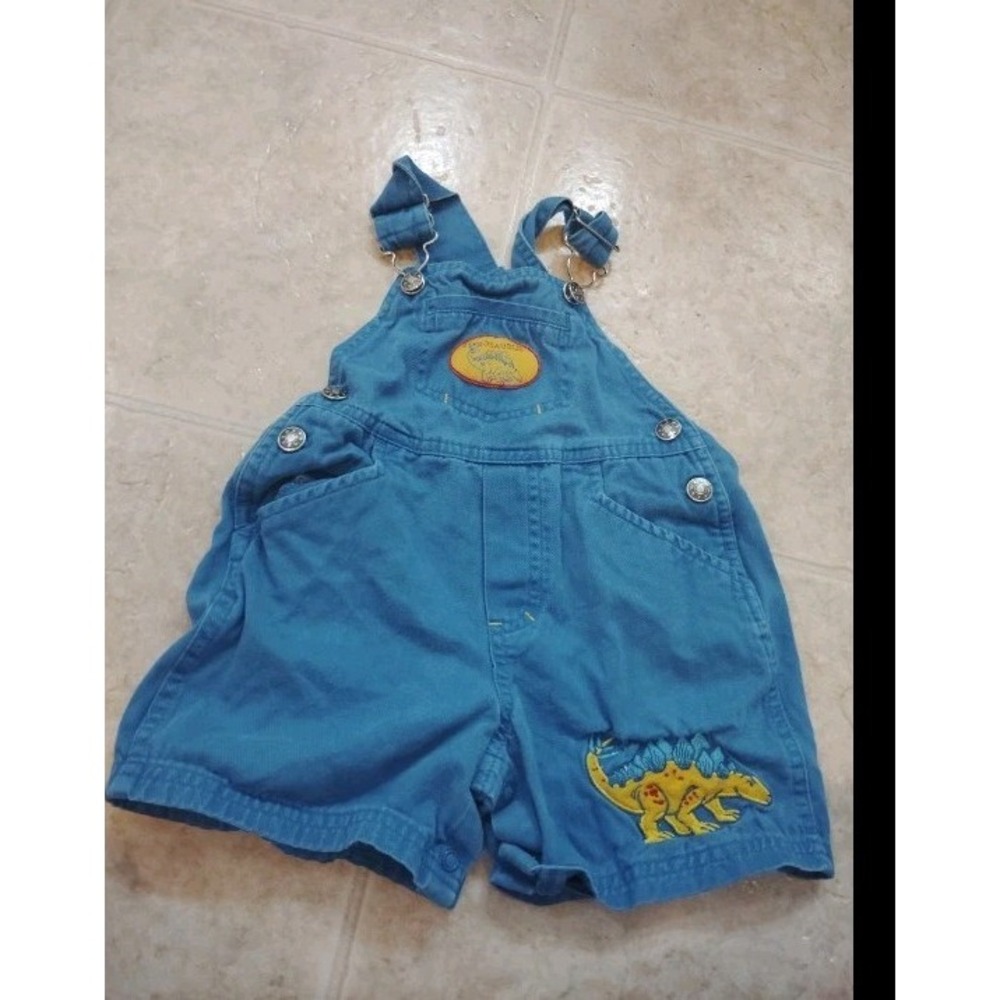 Vintage Dinosaur Overalls Shortalls Baby Boys Sz 12 Months Y2K 90s Simply Basic